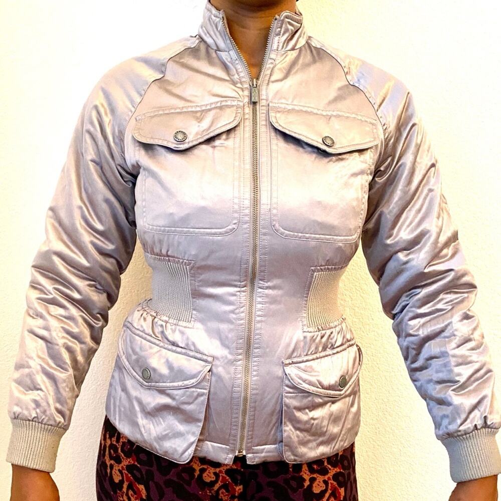 Armani Exchange Women's Futuristic Puffer Gray Pocket Zipper Jacket Size XS
